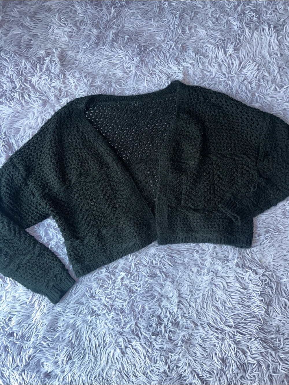 Cropped Black Open-Front Knit Cardigan - Women